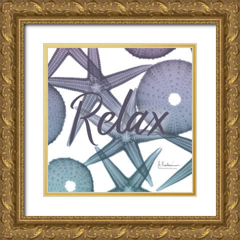 Relaxing Starfish Gold Ornate Wood Framed Art Print with Double Matting by Koetsier, Albert