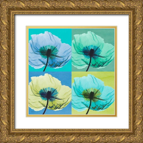 Blue Green Flowers 2 Gold Ornate Wood Framed Art Print with Double Matting by Koetsier, Albert