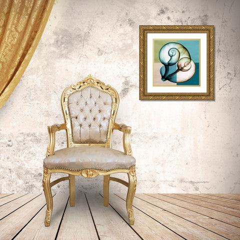 Blue Green Shell 1 Gold Ornate Wood Framed Art Print with Double Matting by Koetsier, Albert