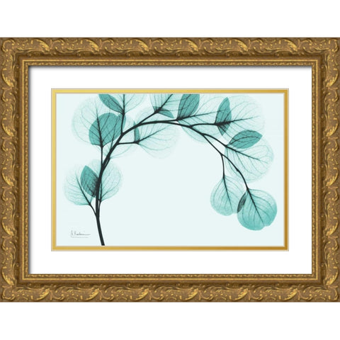 Teal Eucalyptus Gold Ornate Wood Framed Art Print with Double Matting by Koetsier, Albert