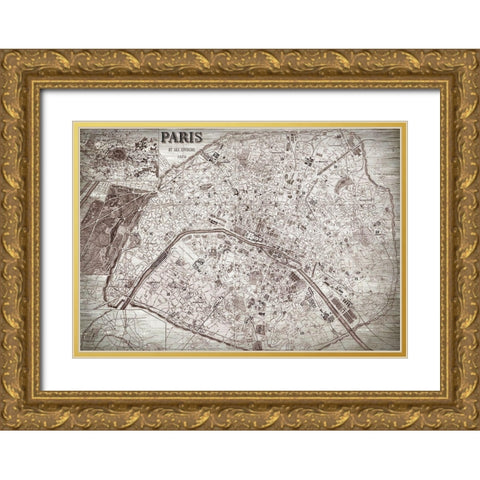 Map of Paris Gold Ornate Wood Framed Art Print with Double Matting by Bailey, Ann