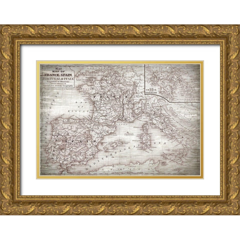Map of Spain Gold Ornate Wood Framed Art Print with Double Matting by Bailey, Ann