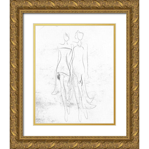 Fashion Sketch 1 Gold Ornate Wood Framed Art Print with Double Matting by Bailey, Ann