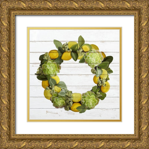 Lemon Succulent Wreath Gold Ornate Wood Framed Art Print with Double Matting by Bailey, Ann