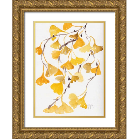 Golden Gingko A Gold Ornate Wood Framed Art Print with Double Matting by Dyer, Beverly
