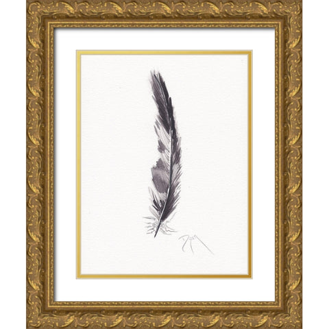 Feathers Black and White Gold Ornate Wood Framed Art Print with Double Matting by Dyer, Beverly