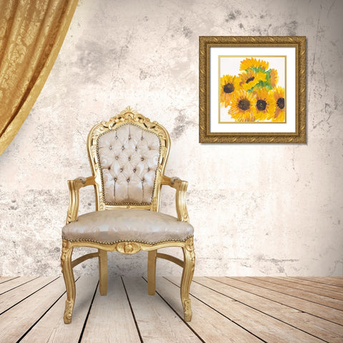 Close Sunflower Bouquet Gold Ornate Wood Framed Art Print with Double Matting by Dyer, Beverly