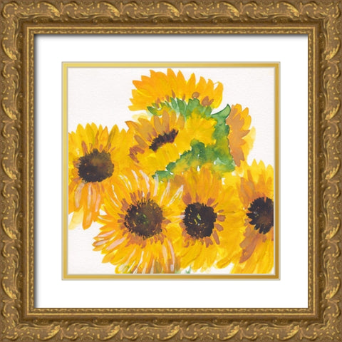 Close Sunflower Bouquet Gold Ornate Wood Framed Art Print with Double Matting by Dyer, Beverly