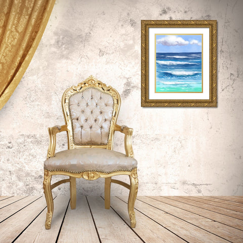 Coastal Waves Gold Ornate Wood Framed Art Print with Double Matting by Boho Hue Studio