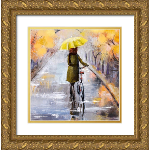 Rainy Day Gold Ornate Wood Framed Art Print with Double Matting by Boho Hue Studio