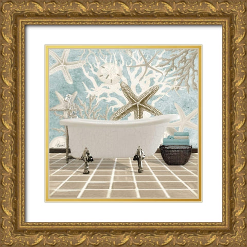 Coral Bath 1A Gold Ornate Wood Framed Art Print with Double Matting by Stevens, Carole