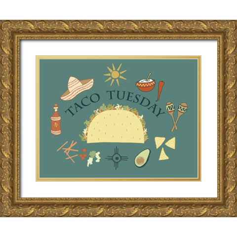 Taco Tuesday Gold Ornate Wood Framed Art Print with Double Matting by Sweet Melody Designs