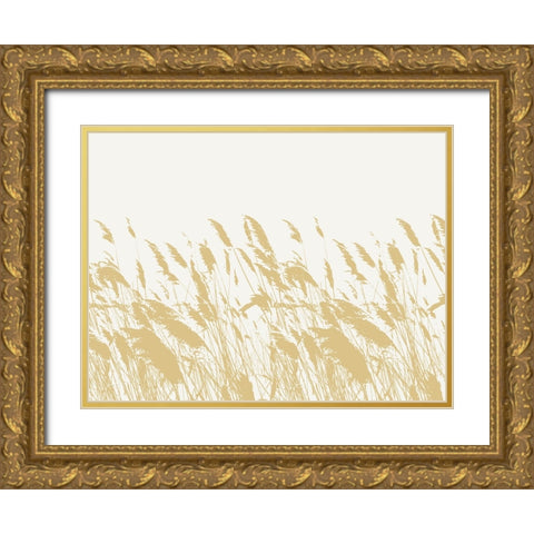 Nature Inspired Wild Grasses Gold Ornate Wood Framed Art Print with Double Matting by Sweet Melody Designs