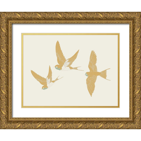 Golden Swallows Gold Ornate Wood Framed Art Print with Double Matting by Sweet Melody Designs