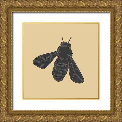 Bees Black And Gold 2 Gold Ornate Wood Framed Art Print with Double Matting by Sweet Melody Designs