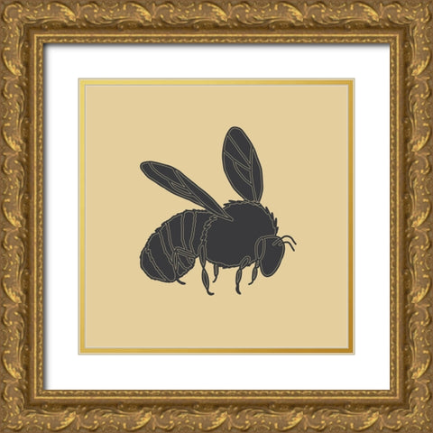 Bees Black And Gold 3 Gold Ornate Wood Framed Art Print with Double Matting by Sweet Melody Designs