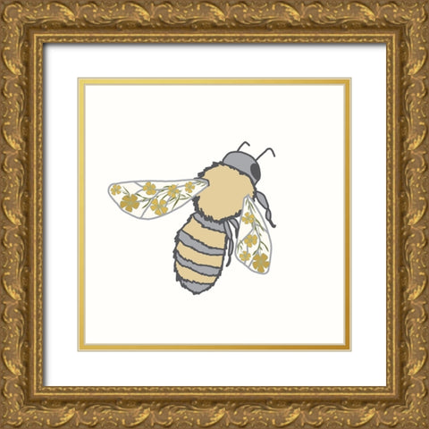 Honeybee Floral Wings Gold Ornate Wood Framed Art Print with Double Matting by Sweet Melody Designs