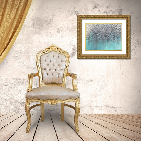 Raining on Aqua Gold Ornate Wood Framed Art Print with Double Matting by Brown, Denise
