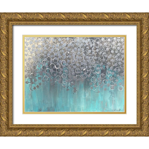 Raining on Aqua Gold Ornate Wood Framed Art Print with Double Matting by Brown, Denise