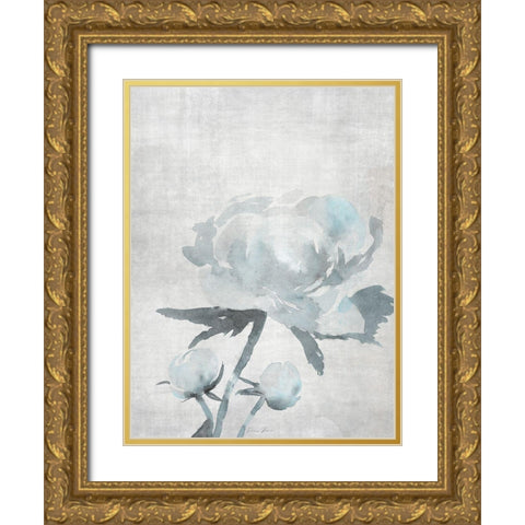Watercolor Blooms 1 2.0 Blue Gold Ornate Wood Framed Art Print with Double Matting by Brown, Denise