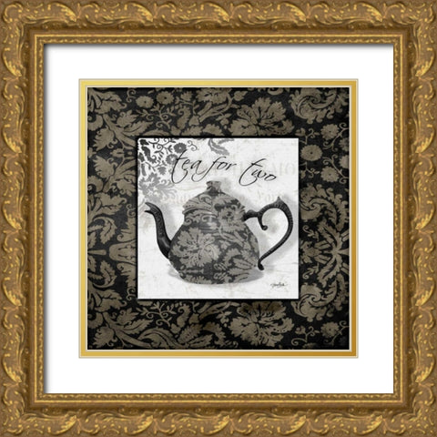 Gray Tea Damask Gold Ornate Wood Framed Art Print with Double Matting by Stimson, Diane