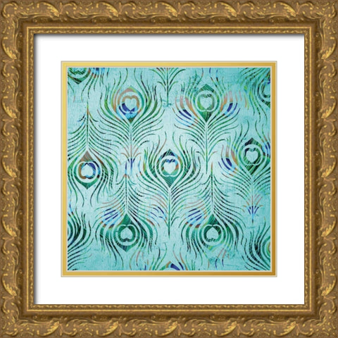 Peacock Pattern 2 Gold Ornate Wood Framed Art Print with Double Matting by Stimson, Diane