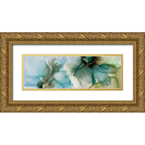 Sage And Teal Florals 1 Gold Ornate Wood Framed Art Print with Double Matting by Debs, Emma Catherine