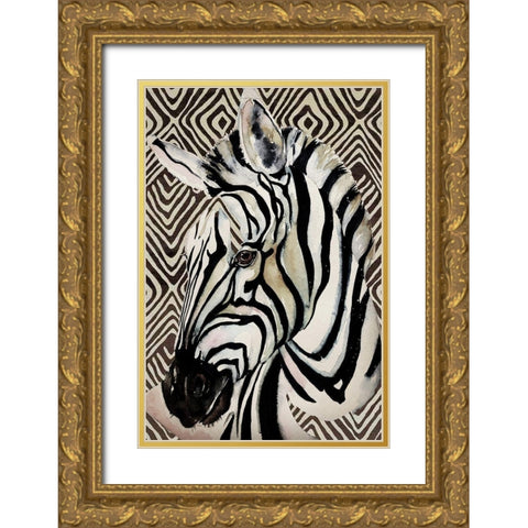 Designer Zebra Gold Ornate Wood Framed Art Print with Double Matting by Debs, Emma Catherine