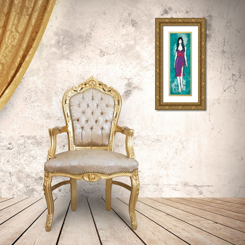 Runway Model on Teal Gold Ornate Wood Framed Art Print with Double Matting by Rodriquez Jr, Enrique