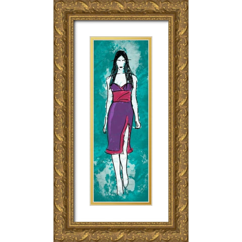 Runway Model on Teal Gold Ornate Wood Framed Art Print with Double Matting by Rodriquez Jr, Enrique