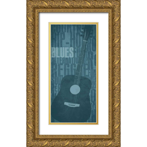 Blues Gold Ornate Wood Framed Art Print with Double Matting by Rodriquez Jr, Enrique