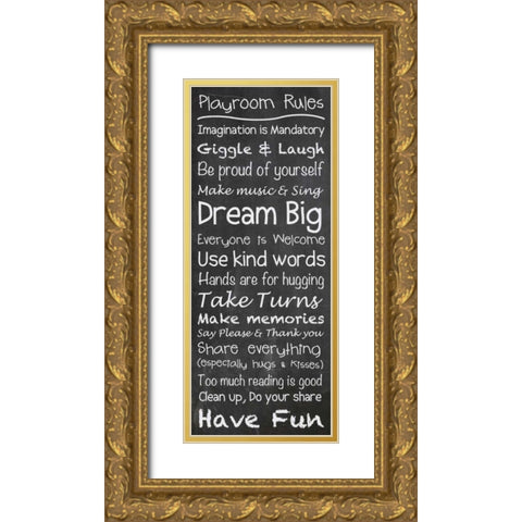 Playroom Rules Chalkwhite Gold Ornate Wood Framed Art Print with Double Matting by Gibbons, Lauren