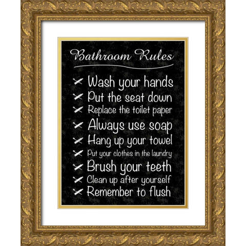 Bathroom Rules Gold Ornate Wood Framed Art Print with Double Matting by Gibbons, Lauren