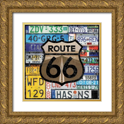 Route 66 Plates Gold Ornate Wood Framed Art Print with Double Matting by Gibbons, Lauren