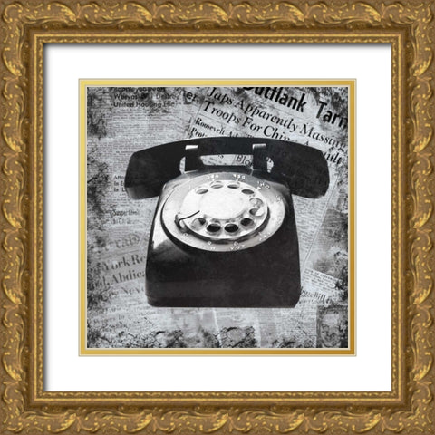 Vintage Phone Gold Ornate Wood Framed Art Print with Double Matting by Gibbons, Lauren