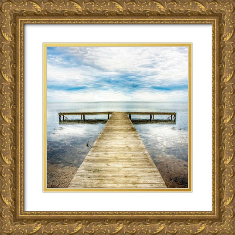 Staring Down the Pier Gold Ornate Wood Framed Art Print with Double Matting by Head, Danny