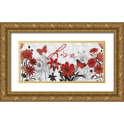 Floral Live red Gold Ornate Wood Framed Art Print with Double Matting by Grey, Jace