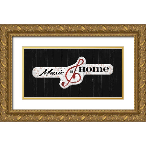 Music is home Gold Ornate Wood Framed Art Print with Double Matting by Grey, Jace