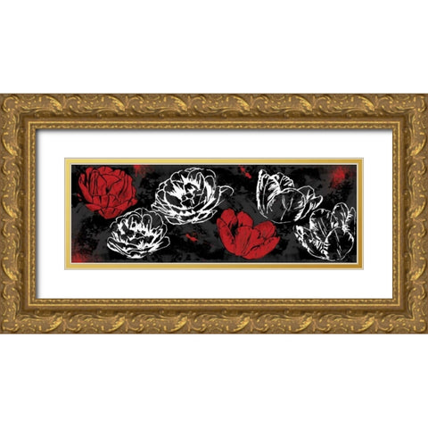 Floral sketch black Gold Ornate Wood Framed Art Print with Double Matting by Grey, Jace