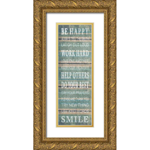 Be happy Gold Ornate Wood Framed Art Print with Double Matting by Grey, Jace