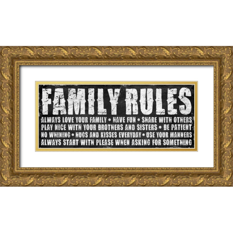 Family rules Gold Ornate Wood Framed Art Print with Double Matting by Grey, Jace