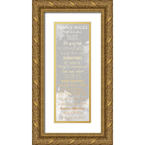 Family Rules Smoke Gold Ornate Wood Framed Art Print with Double Matting by Grey, Jace