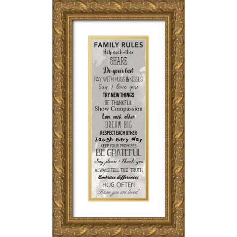Family Rules Black Gold Ornate Wood Framed Art Print with Double Matting by Grey, Jace