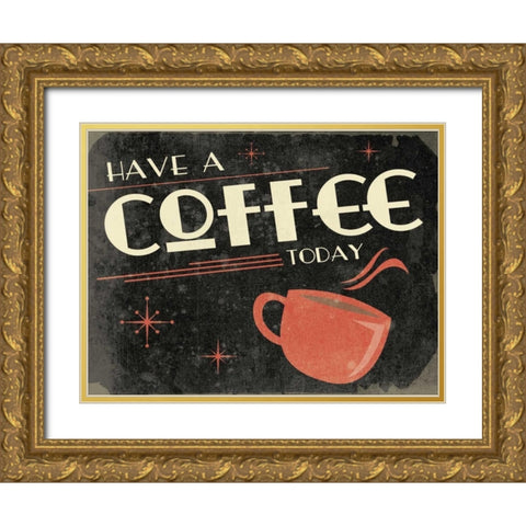 Retro Coffee A Gold Ornate Wood Framed Art Print with Double Matting by Grey, Jace