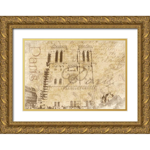 Paris J Gold Ornate Wood Framed Art Print with Double Matting by Grey, Jace