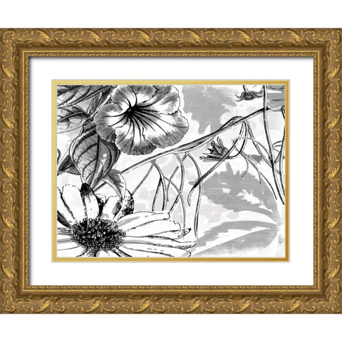 Simple BW Flower Gold Ornate Wood Framed Art Print with Double Matting by Grey, Jace