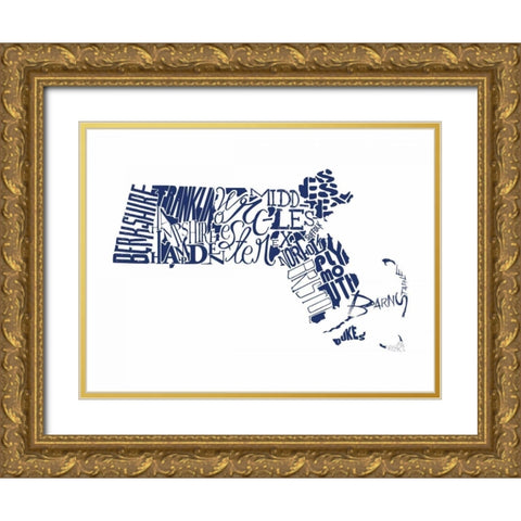 Massachusetts Navy Gold Ornate Wood Framed Art Print with Double Matting by Grey, Jace