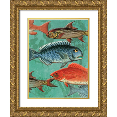 School OF Fish Gold Ornate Wood Framed Art Print with Double Matting by Grey, Jace