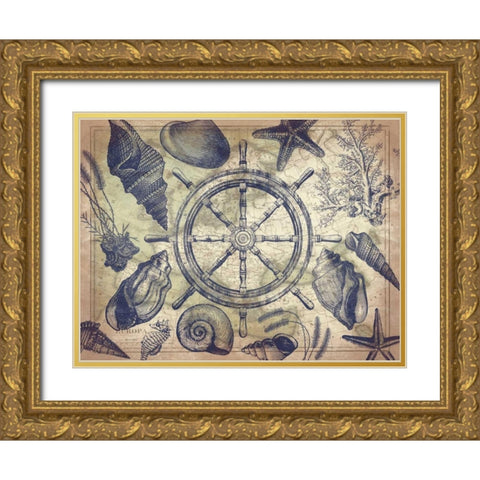 Nautical map Gold Ornate Wood Framed Art Print with Double Matting by Grey, Jace