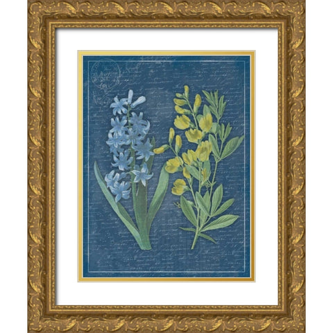 Blue Print Floral Mate Gold Ornate Wood Framed Art Print with Double Matting by Grey, Jace